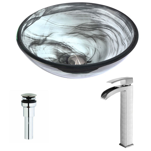 LSAZ054-097B - ANZZI Mezzo Series Deco-Glass Vessel Sink in Slumber Wisp with Key Faucet in Brushed Nickel