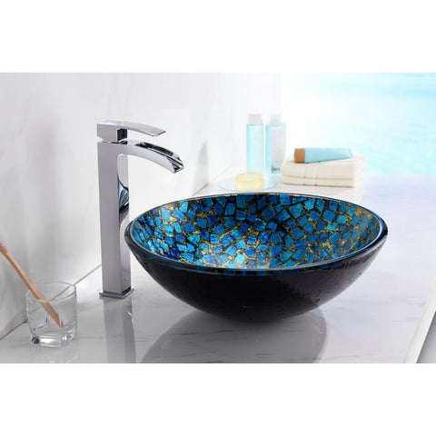 LS-AZ8210 - ANZZI Chipasi Series Vessel Sink in Blue/Gold Mosaic