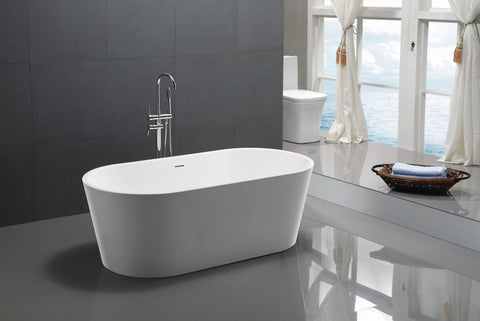 Chand Series 67 in. x 32 in. Flat Bottom Acrylic Freestanding Soaking Bathtub with Center Drain in Glossy White