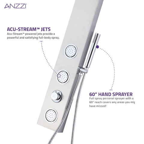 Beverly Series 43 in. 3-Jetted Shower Tower with Heavy Rain Shower and Body Jets and Spray Wand in Brushed Nickel