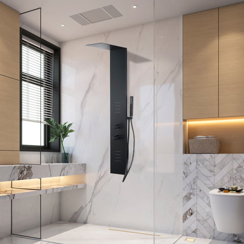 Collines Series 55 in. 2-Jetted Shower Tower in Matte Black with Heavy Rain Showerhead, Spray Wand, and DIY Friendly