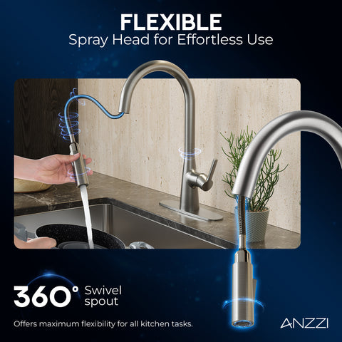 Modern 16 in. 1-Handle Touchless Pull-Down Kitchen Faucet in Brushed Nickel with Motion Sensor and Dual Spray Modes