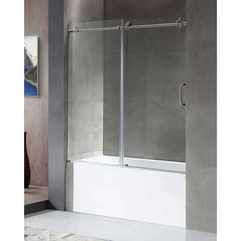 SD1701BN-3260L - ANZZI 5 ft. Acrylic Left Drain Rectangle Tub in White With 60 in. x 62 in. Frameless Sliding Tub Door in Brushed Nickel