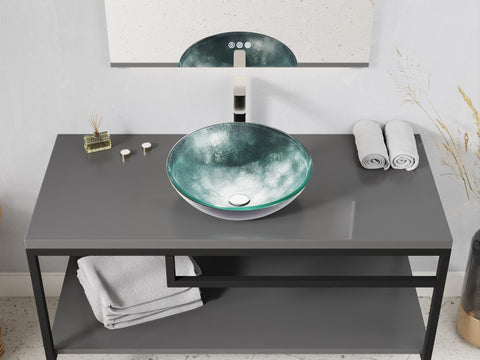Belissima Round Glass Vessel Bathroom Sink with Stellar Grey Finish