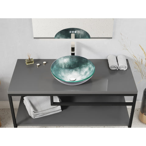 LS-AZ917 - ANZZI Belissima Round Glass Vessel Bathroom Sink with Stellar Grey Finish