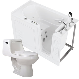 ANZZI Series 30 in. x 60 in. Right Drain Quick Fill Walk-In Whirlpool Tub with Fast Drain in White and Soft Close Toilet