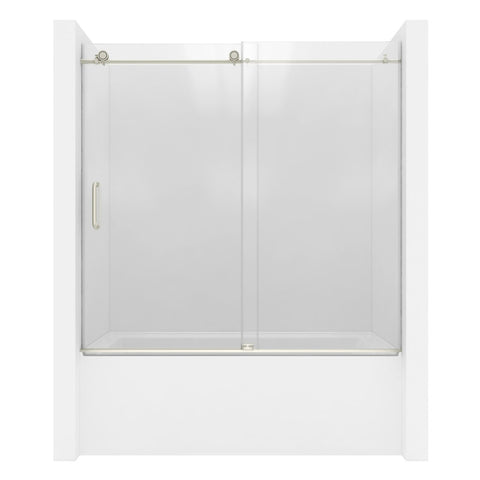 ANZZI 60 in. L x 32 in. W Right Drain Tub in White and 60 in. W x 62 in. H Frameless Sliding Tub Door in Brushed Nickel Finish