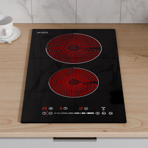 Twilight Series 12 in. 2 Elements Glass Top Radiant Electric Cooktop in Black with 1800W, Auto-Off, and Heat Indicator