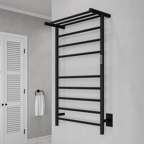 TW-AZ012MBK - ANZZI Eve Series 8-Bar Wall Mounted Electric Plug-In Bathroom Towel Warmer Rack in Brushed Matte Black Finish Stainless Steel