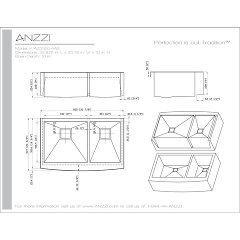 ANZZI Elysian Farmhouse Stainless Steel 33 in. 0-Hole 60/40 Double Bowl Kitchen Sink in Brushed Satin