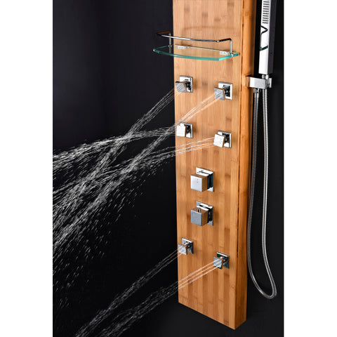 SP-AZ8099 - ANZZI Mansion Series 60 in. Full Body Shower Panel with Heavy Rain Shower and Body Jets and Spray Wand in Natural Bamboo