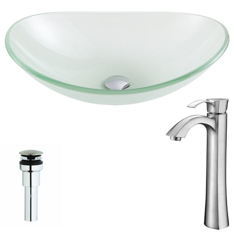 LSAZ086-095B - ANZZI Forza Series Deco-Glass Vessel Sink in Lustrous Frosted with Harmony Faucet in Brushed Nickel