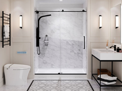 Alexander 60 in. L x 32 in. W Alcove Shower Pan Base with Center Drain in Glossy White Marine Acrylic