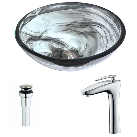 LSAZ054-022 - ANZZI Mezzo Series Deco-Glass Vessel Sink in Slumber Wisp with Crown Faucet in Chrome