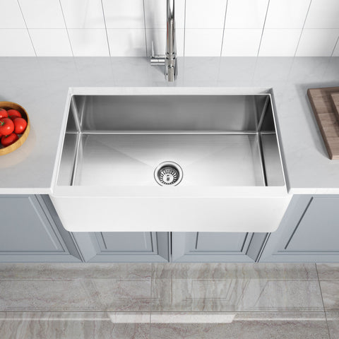 ANZZI Nepal Series Farmhouse Solid Surface 33 in. 0-Hole Single Bowl Kitchen Sink with Stainless Steel Interior