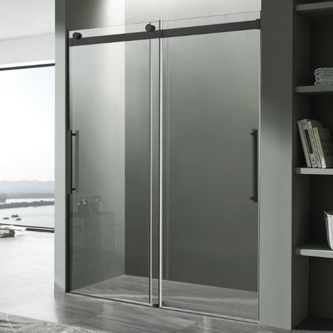 SD-FRLS05901MB - ANZZI Stellar Series 48 in. x 76 in. Frameless Sliding Shower Door with Handle in Matte Black