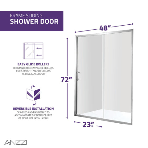 48 in. x 72 in. Framed Shower Door with TSUNAMI GUARD in Brushed Nickel