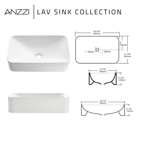 Aria Series 22 in. Ceramic Rectangular Vessel Bathroom Sink Basin in White
