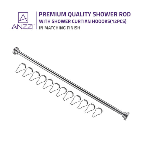 ANZZI 35-55 Inches Shower Curtain Rod with Shower Hooks