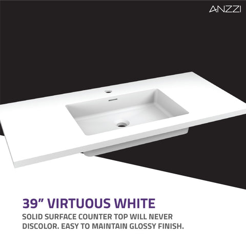 ANZZI 39 in. W x 20 in. H x 18 in. D Bath Vanity Set with Vanity Top in White with White Basin and Mirror