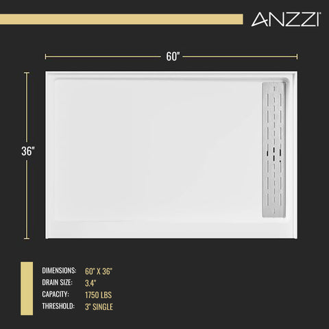 Alexander 60 in. L x 36 in. W Alcove Shower Pan Base with Right Drain in Glossy White Marine Acrylic