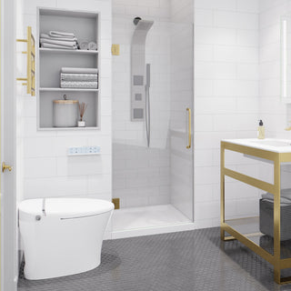 SD-AZ8075-02BG - ANZZI Passion Series 30 in. x 72 in. H Hinged Frameless Shower Door in Brushed Gold  with Tsunami Guard Tempered Glass