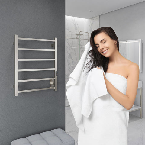 TW-AZ014BN - ANZZI Charles Series 6-Bar Wall Mounted Electric Plug-In Bathroom Towel Warmer Rack in Brushed Nickel Finish Stainless Steel