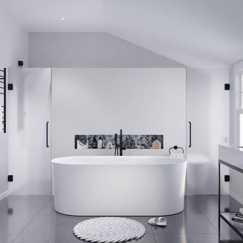 Jericho Series 67 in. x 32 in. Flat Bottom Acrylic Freestanding Air Jetted Bathtub with Center Drain in Glossy White