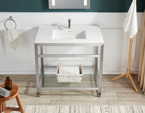 Orchard 36 in. Console Sink in Brushed Nickel with Glossy White Counter Top