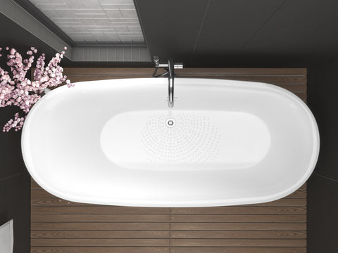 Ami Series 67 in. x 30 in. Flat Bottom Acrylic Freestanding 91 Gallon Soaking Bathtub with Center Drain in Glossy White