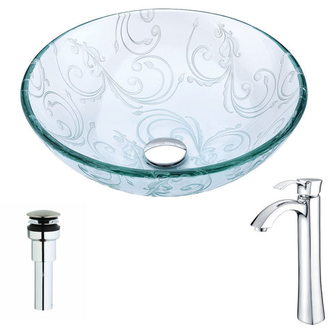 LSAZ065-095 - ANZZI Vieno Series Deco-Glass Vessel Sink in Crystal Clear Floral with Harmony Faucet in Chrome