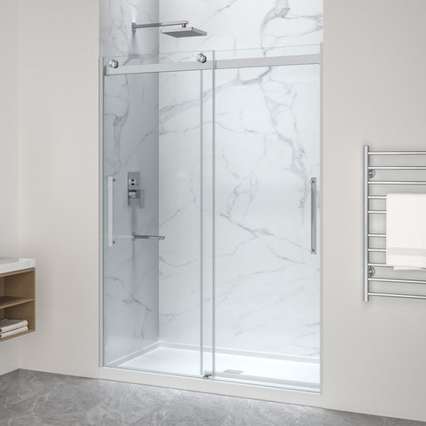 Stellar Series Sliding Frameless Shower Door  with Alcove Shower Base