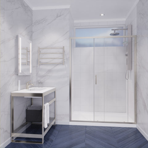 48 in. x 72 in. Framed Shower Door with TSUNAMI GUARD in Brushed Nickel