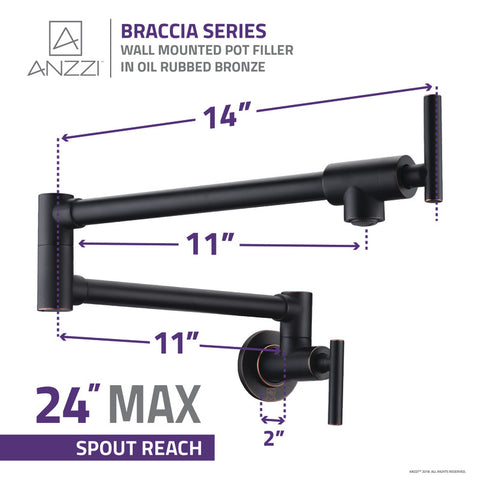 KF-AZ258ORB - Braccia Series 24" Wall Mounted Pot Filler in Oil Rubbed Bronze