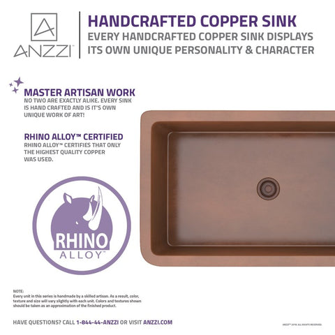 ANZZI Thracian Farmhouse Handmade Copper 36 in. 0-Hole Single Bowl Kitchen Sink with Flower Design Panel in Polished Antique Copper