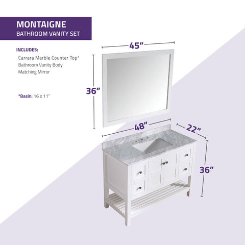 ANZZI Montaigne 48 in. W x 22 in. D Bathroom Bath Vanity Set with Carrara Marble Top with White Sink