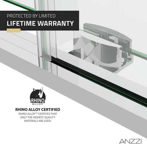ANZZI 60" x 76" Frameless Sliding Shower Door, 3/8" TSUNAMI GUARD Glass, Exposed Rollers and RHINO ALLOY Hardware, Polished Chrome