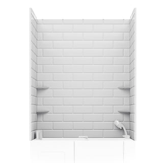 Rampart Series 60 in. W x 60 in. H 2-Piece Glue-Up Acrylic Shower Wall Set in White with 4 in. Square Tile Design