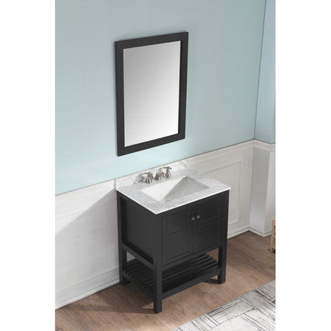 VT-MRCT1030-BK - ANZZI Montaigne 30 in. W x 22 in. D Bathroom Bath Vanity Set in Black with Carrara Marble Top with White Sink