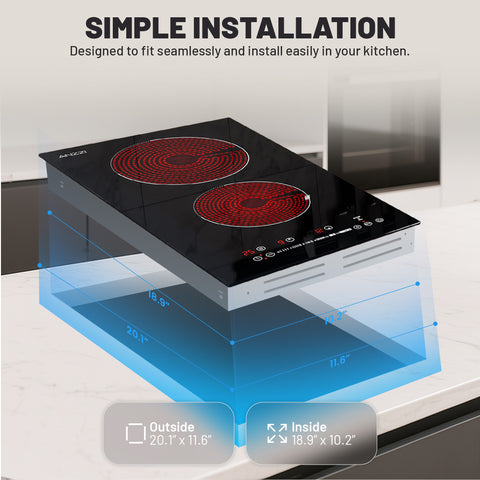Twilight Series 12 in. 2 Elements Glass Top Radiant Electric Cooktop in Black with 1800W, Auto-Off, and Heat Indicator