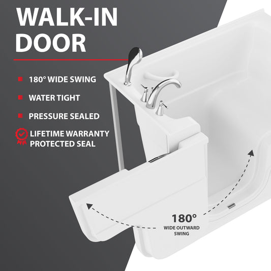 30 in. x 60 in. Left Drain Wheelchair Access Walk-In Whirlpool and Air Tub with Powered Fast Drain in White