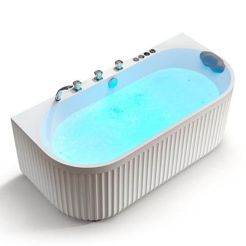 Stone Bell Flatbottom Freestanding Whirlpool and Air Bathtub with Center Drain and Faucet in Various Colors