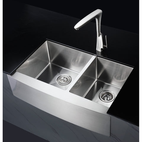 ANZZI Elysian Farmhouse Stainless Steel 33 in. 0-Hole 60/40 Double Bowl Kitchen Sink in Brushed Satin