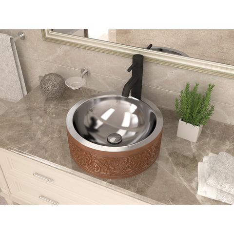 LS-AZ337 - ANZZI Fleet 16 in. Handmade Vessel Sink in Polished Antique Copper with Floral Design Exterior