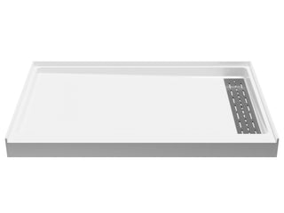 ANZZI Alexander 48" x 32" Alcove Shower Pan, Compression Molded ANR Material (3X Impact Resistant), Low Threshold, Stainless Steel Drain Cover