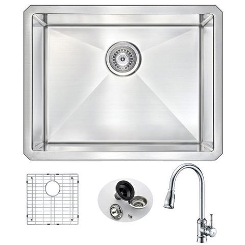 KAZ2318-044 - ANZZI VANGUARD Undermount Stainless Steel 23 in. Single Bowl Kitchen Sink and Faucet Set with Sails Faucet in Polished Chrome