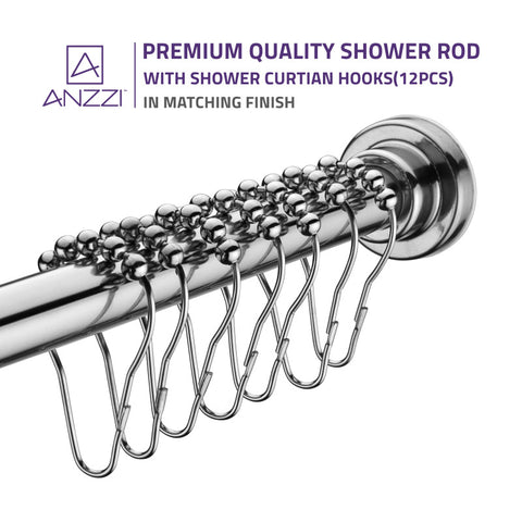 ANZZI 48-88 Inches Shower Curtain Rod with Shower Hooks