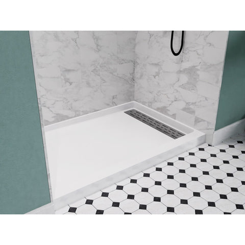 SB-AZ103R - ANZZI ALEXANDER 48 in. x 32 in. Right Drain Shower Base in White