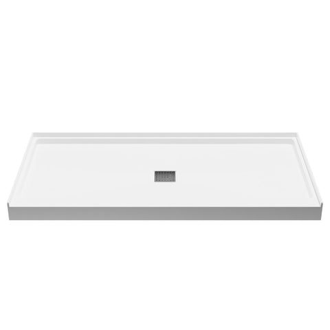 SB-AZ101C - ANZZI Alexander Base Series 60 in. L x 30 in. W Alcove Shower Shower Pan Base with Center Drain in Glossy White Marine Acrylic