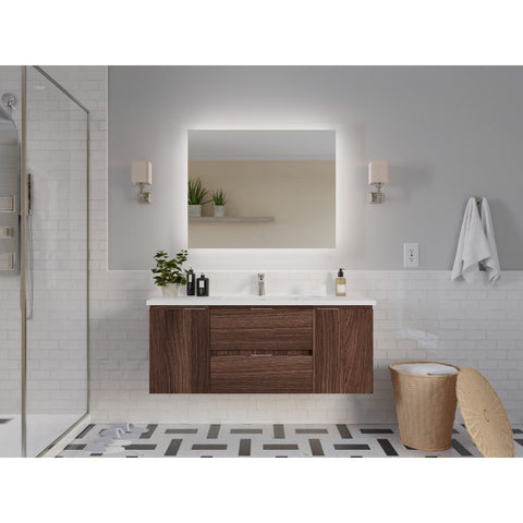 VT-MRCT48-DB - ANZZI ANZZI Conques 48 in W x 20 in H x 18 in D Bath Vanity in Dark Brown with Cultured Marble Vanity Top in White with White Basin & Mirror